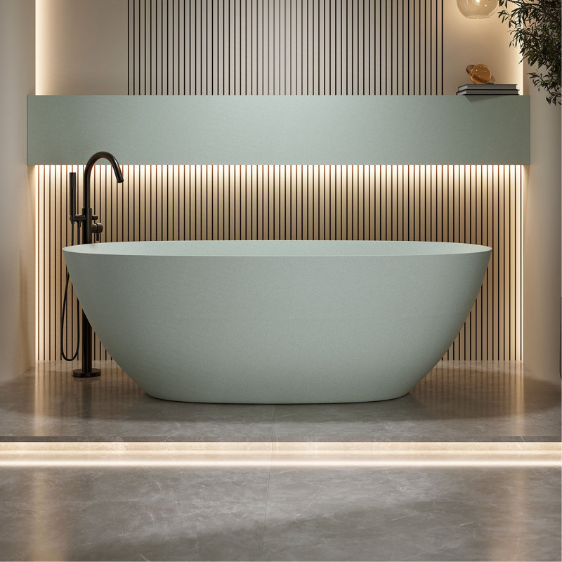 Baignoire de trempage autoportante en résine solide de 65 po avec trop-plein et bonde escamotable , Vert turquoise