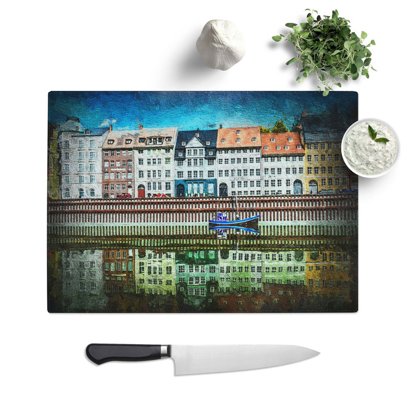 Tempered Glass Nyhavn in Copenhagen Chopping Board, 39 cm W x 28.5 cm L