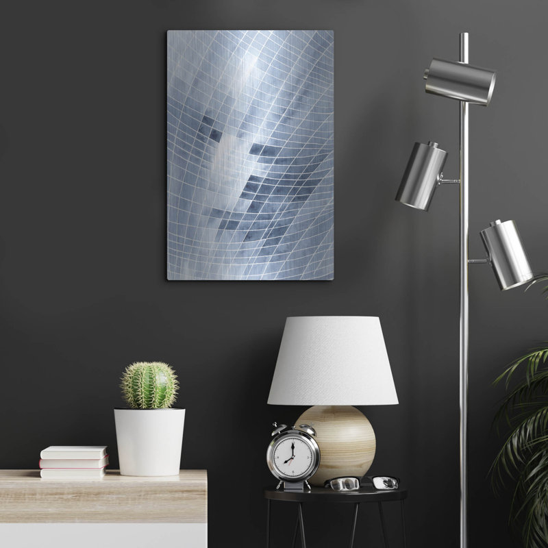 «Blue Grid I» par Regina Moore, art mural en métal, H 24 po x l 16 po