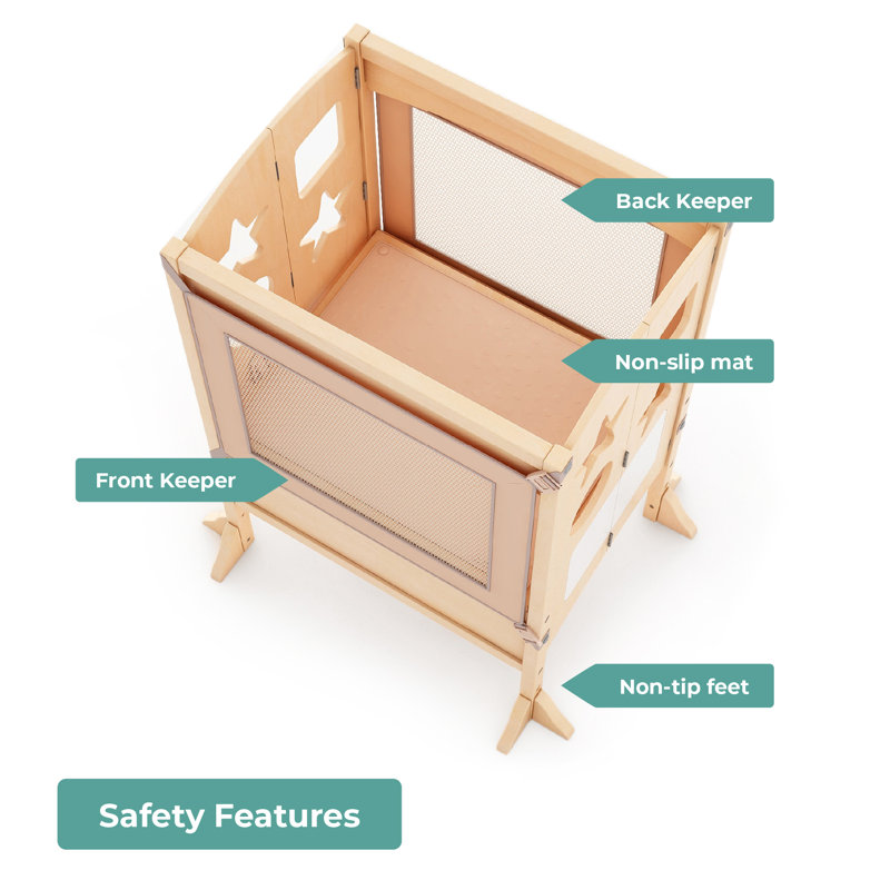 Natural Wooden Double Foldable Kitchen Helper Step Stool