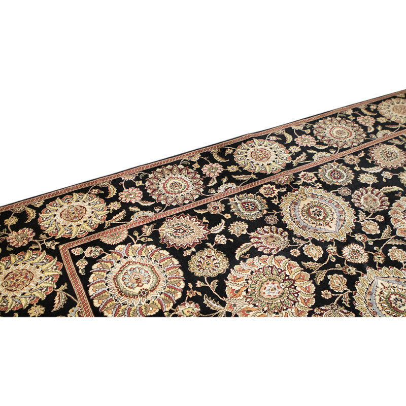Tapis noir / beige en laine noué à la main de conception unique 5 pi 9 po x 8 pi 9 po