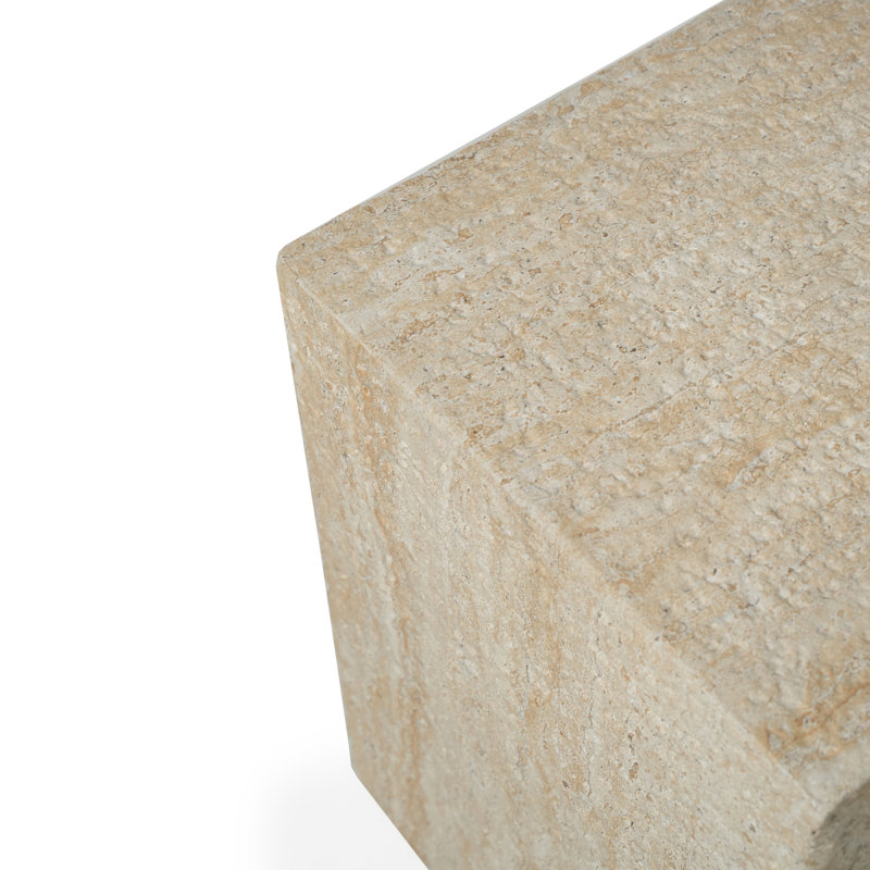Grover Outdoor Faux Stone Pedestal Side Table - White, Brown