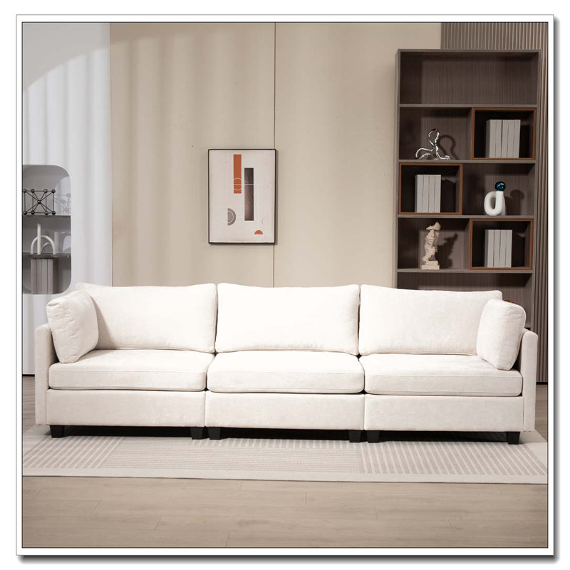 Canapé 3 places en tissu chenille profond, Beige