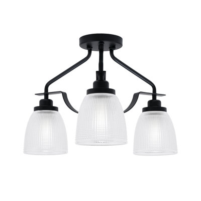 Luminaire semi-encastré 3 lumières Odyssey au fini noir mat avec verre côtelé transparent de 5 po