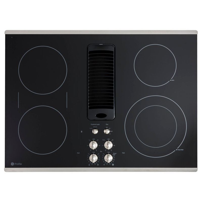 Downdraft Electric Cooktop, Black/Stainless Steel, Stainless Steel