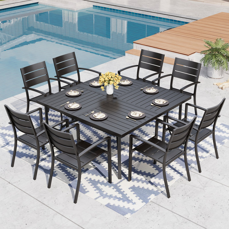 8 - Person Metal Patio Dining Set With With Square Table