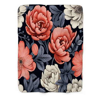 Jeté en sherpa B bleu marine à motif floral brise de mer 1 pièce