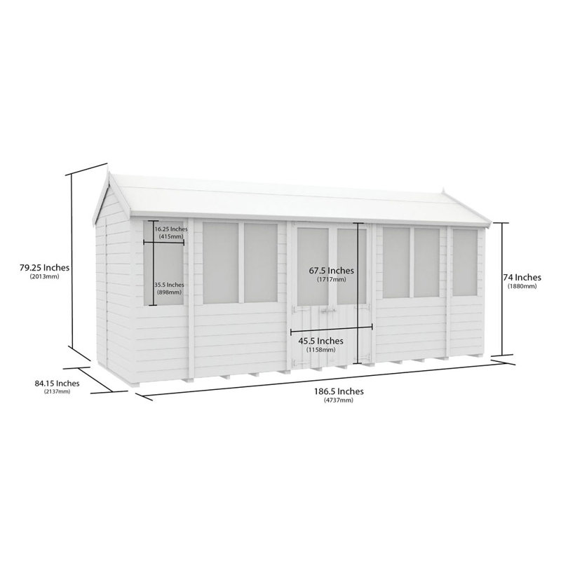 7ft x 16ft Apex Summer Shed