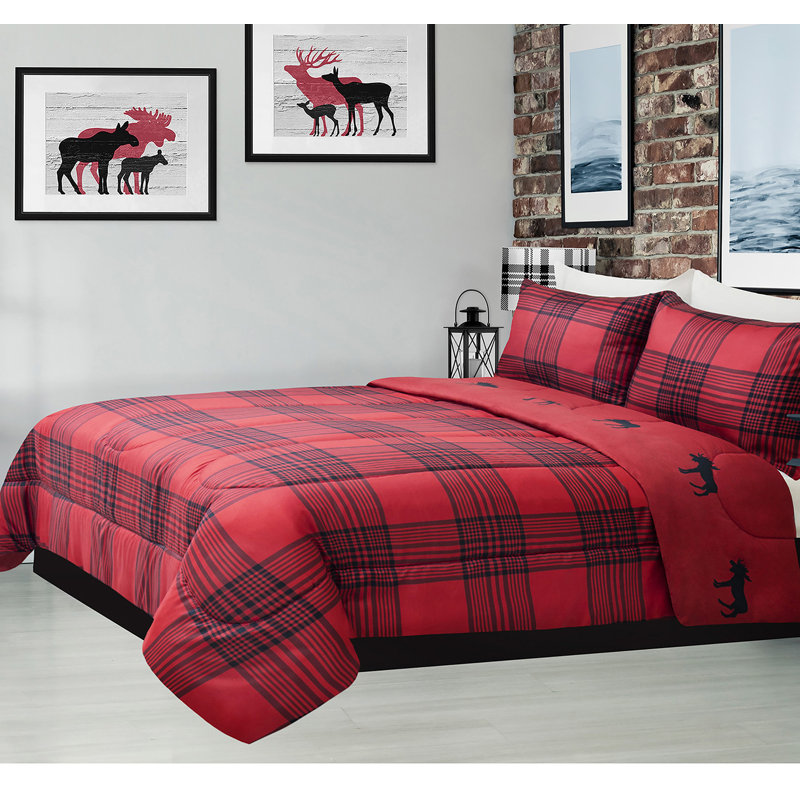 Polyester Ring Stitch Plaid Comforter, King Comforter + 2 Shams