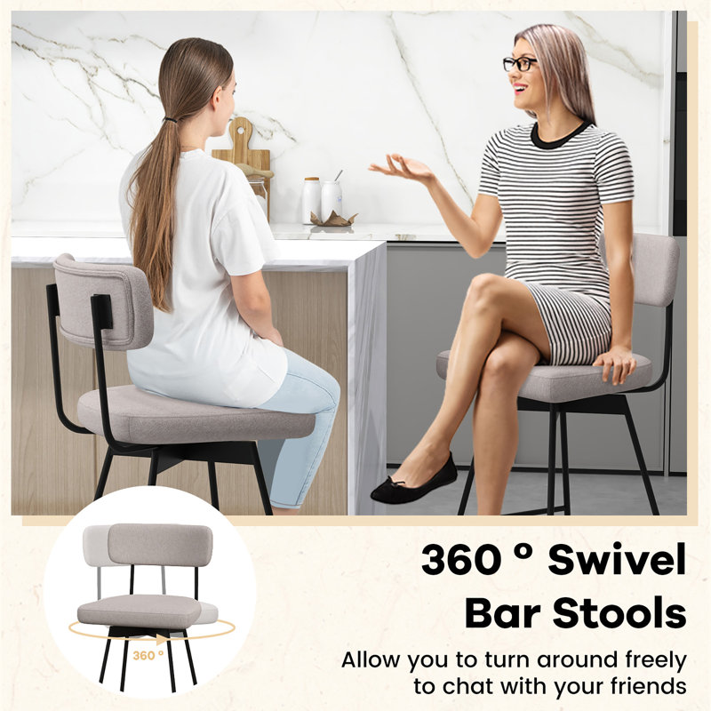 Keilei Swivel Upholstered Counter Stool, Counter Stool (25" Seat Height), Beige