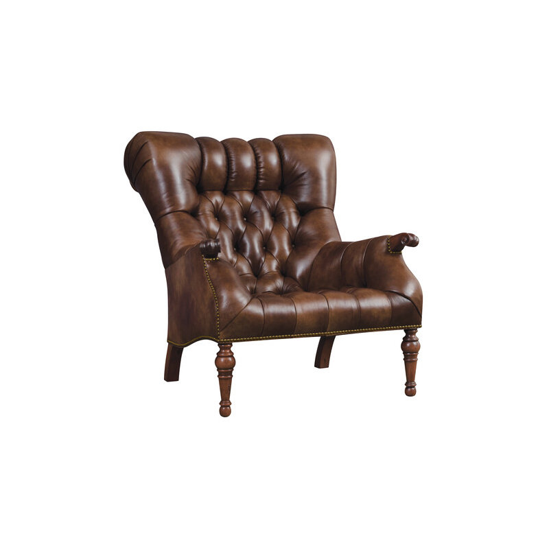 Leopold Wingback Chair with Ottoman, Rialto Pecan Genuine Leather, Windsor