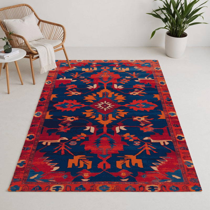 Tapis bleu intérieur et extérieur Tabriz, Rectangle 5' x 7'