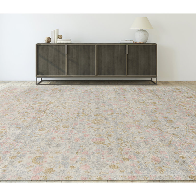 Shamas Floral Area Rug in Gray/Green/Pink/Blue