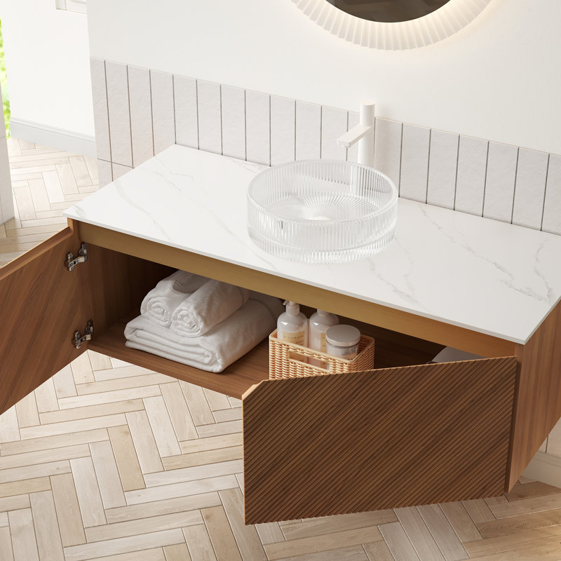 Meuble-lavabo de salle de bain, Blanc, Transparent, 48"