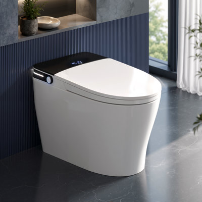 DeerValley Elongated Smart Toilet With Bidet: MaP 1000g Rated, 1.28 GPF High Efficiency, Foam Shield and Pump Assisted Flush in White