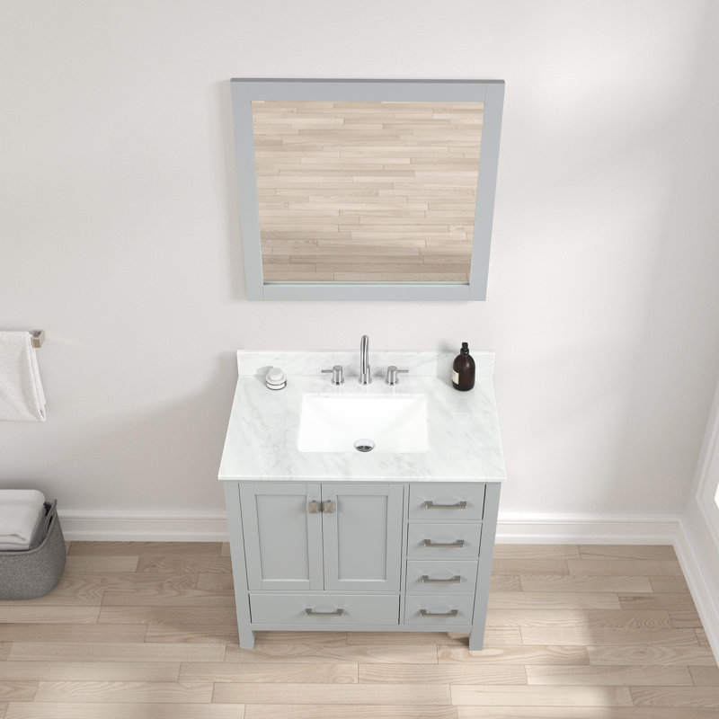 Deaundria 36'' Single Bathroom Vanity with Carrara Marble Top, Grey