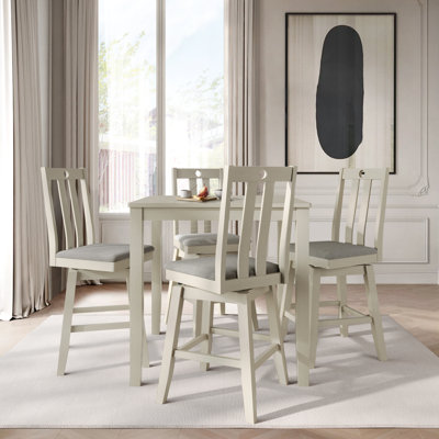 5-Piece Counter-Height Dining Set with Slat-Back Chairs and Square Table, Antique Grey