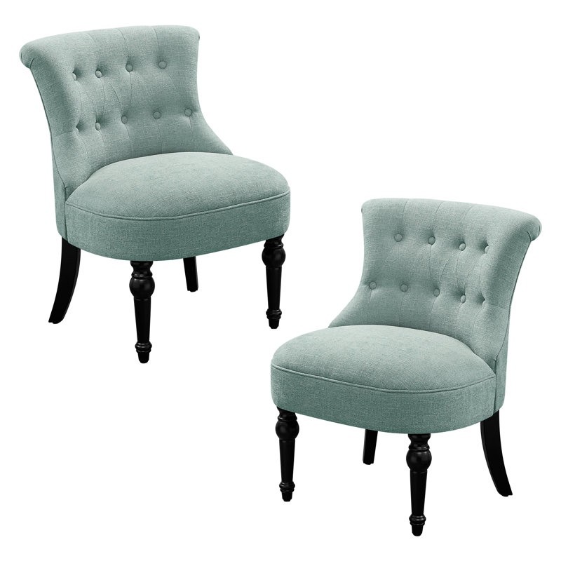 24.4 " Wide Tufted Chenille Accent Side Chair (Set of 2), Teal