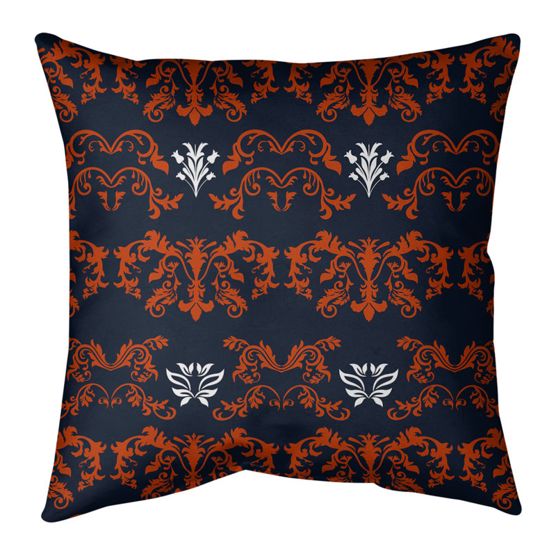 Housse de coussin Chicago Football Baroque, Bleu marine / orange / blanc, 26 po x 26 po, Faux lin
