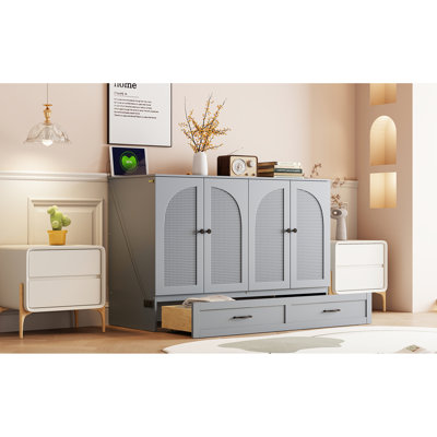Lit Space en gris avec de nombreuses options de tiroirs - Mobilier généreux pleine grandeur de tiroirs innovants. Gain d'espace et de style pliable. Organise vos affaires. Esthétique. Option de charge. Assemblage rapide. L 75,1 po x