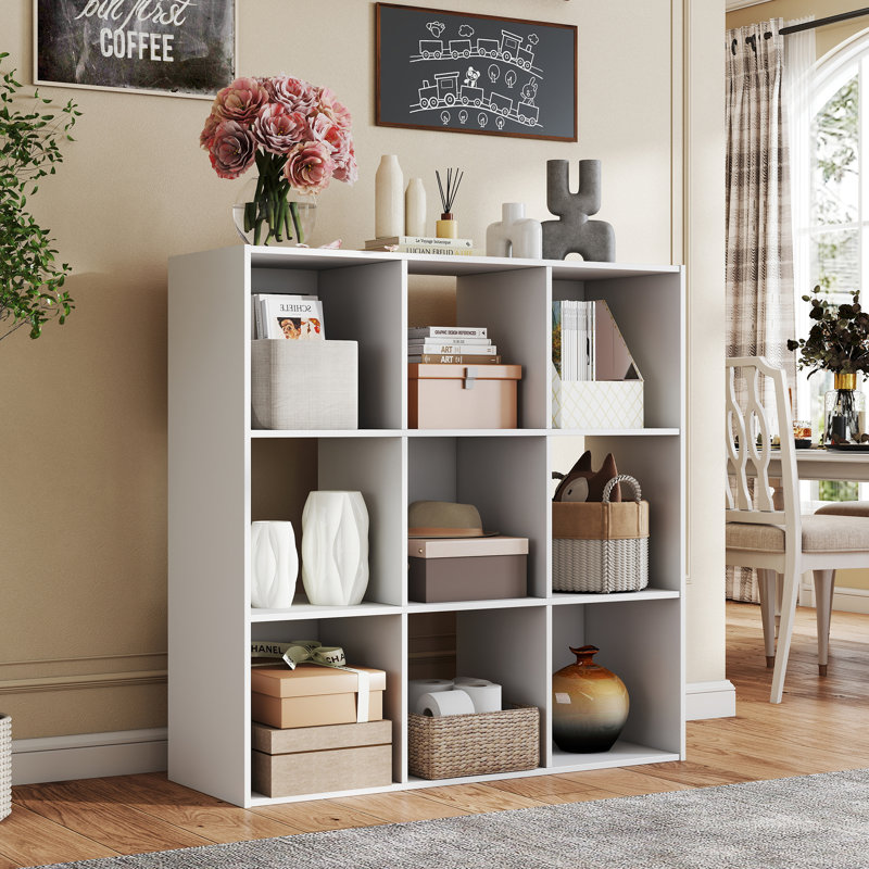 9-Cube Bookcase, Decorative Storage Shelf, White, (9 Shelves) 35.24"H x 35.94"W x 11.61"D