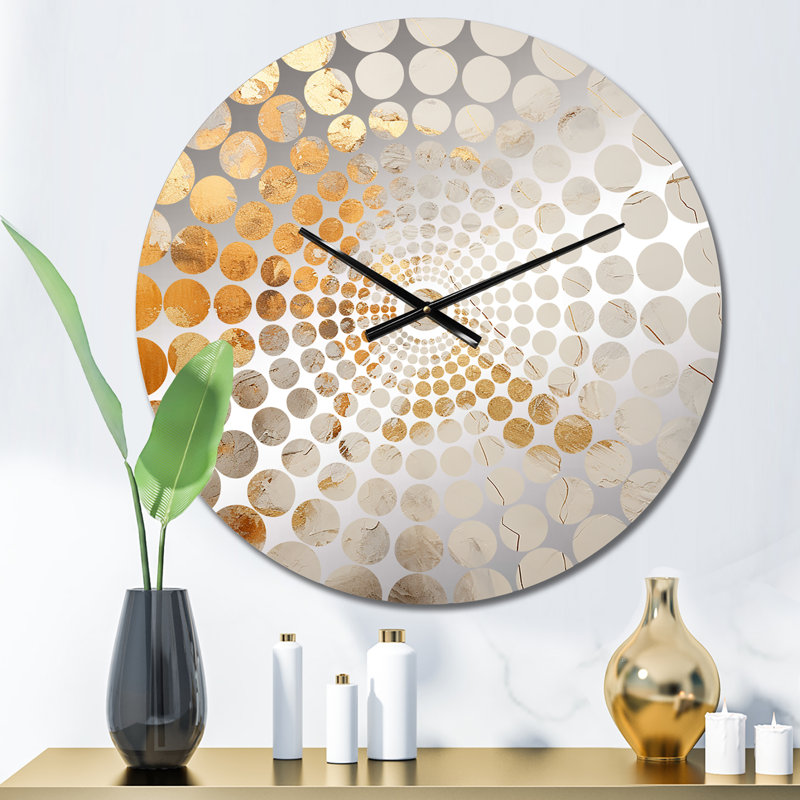 Horloge murale abstraite dorée et blanche à formes abstraites, Médium