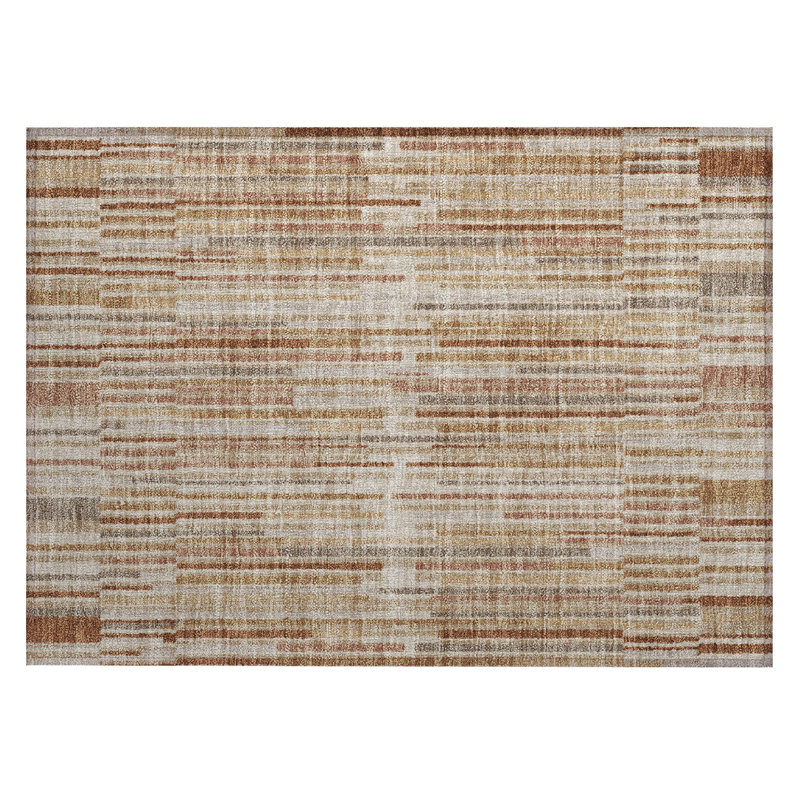 Machine Washable Indoor/Outdoor Xhevrie Terracotta Rug, Rectangle 1'8" x 2'6"