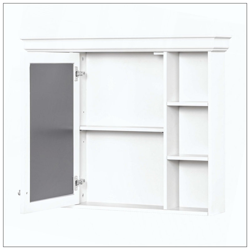 Wall Mounted Medicine Cabinet Mirror 6 Open Shelves, White