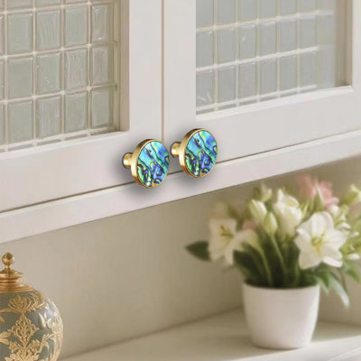 2-pack Mother of Pearl Natural Abalone Shells Cabinet Door Knobs Shell Decorative Hanging Hooks Furniture Dresser Kitchen Hardware Pulls Handle