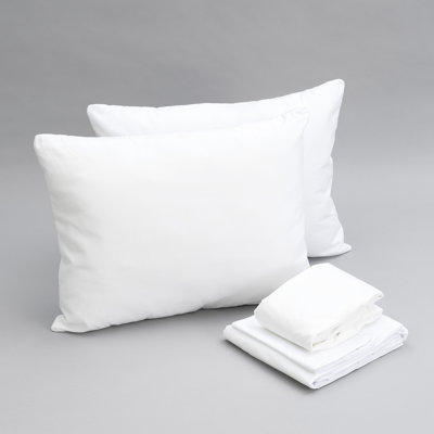 Articles de literie de très grande taille avec bloc de liquide - 2 oreillers, drap, protège-matelas. Microfibre douce. Le protecteur empêche les déversements. Coussins amovibles pour une literie hygiénique. Double couture