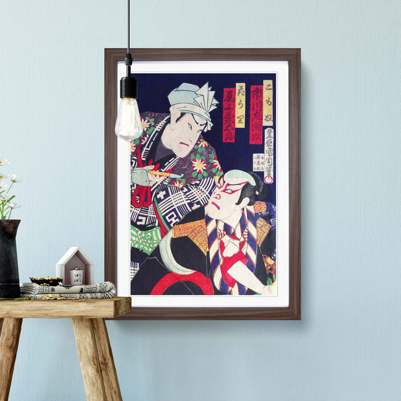 Two Actors by Toyohara Kunichika - Picture Frame Painting Print, Walnut Framed, 48cm H x 36cm W x 2cm D