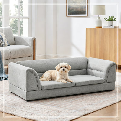 Linen Fabric Pet Sofa with Curved Armrest