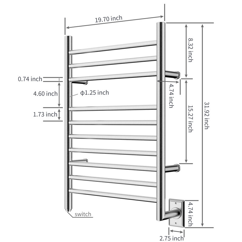 Straight Towel Rail Towel Warmer, Brushed