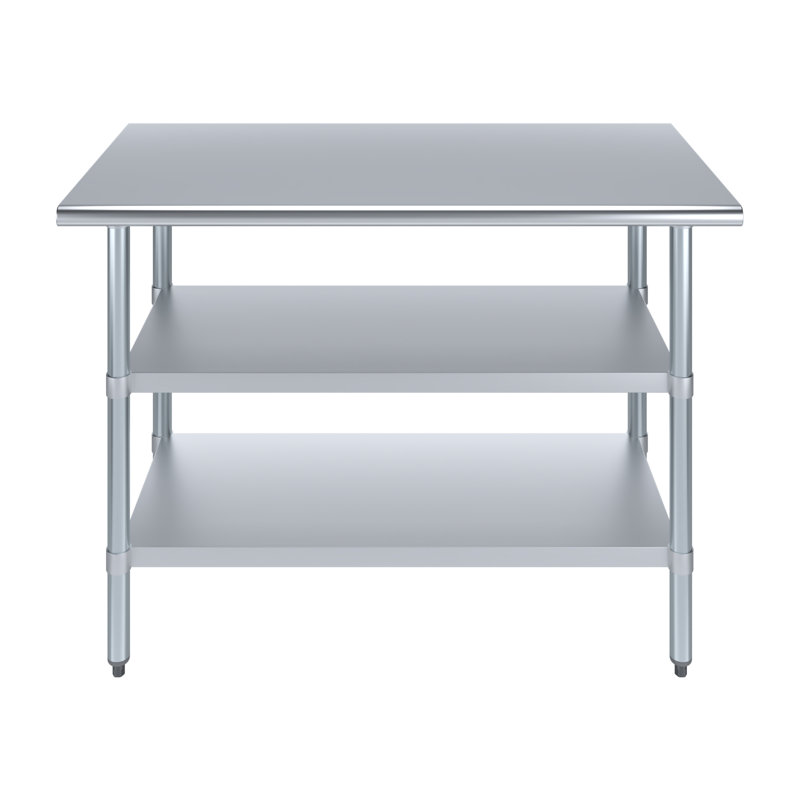 Table de travail en acier inoxydable avec deux tablettes, H 35 po x l 48 po x P 24 po