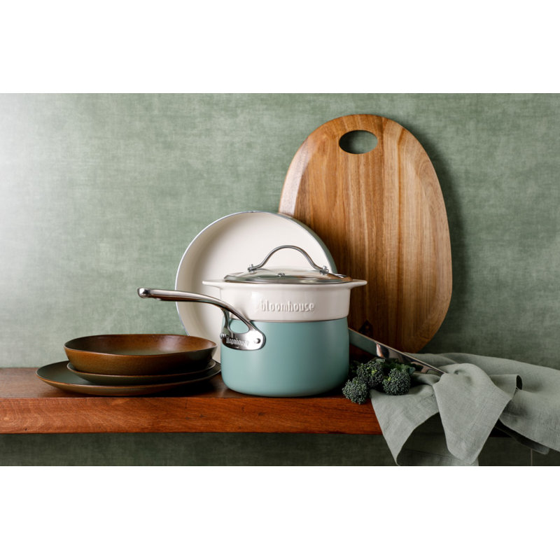 Ensemble de batterie de cuisine antiadhésive en aluminium 4 pièces, Vert sauge