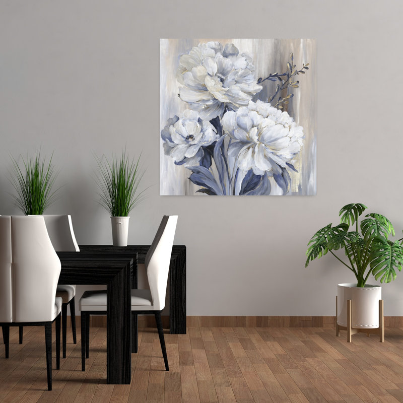 Art botanique bleu contemporain, H 36 po x l 36 po