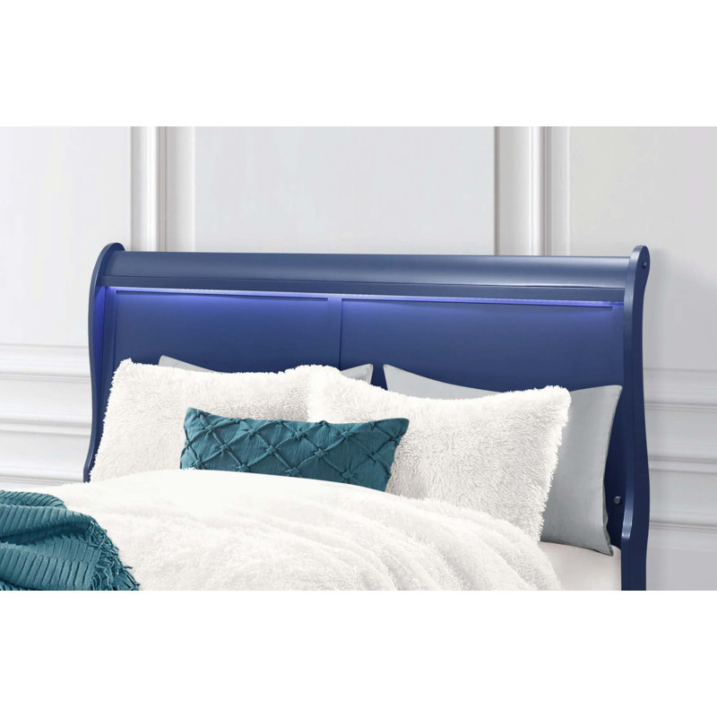 Iselys BED WITH LED,Platform Bed,Bed Frame, Blue, Queen