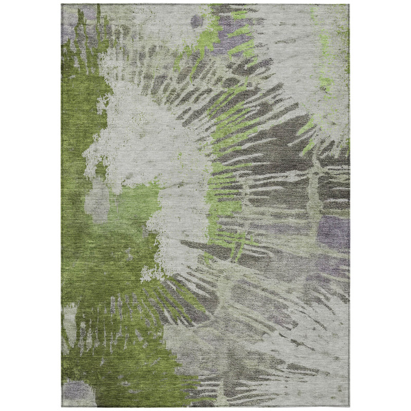 HomeRoots 3' X 5' Olive Green Artichoke Green And Fern Green Abstract Washable Indoor Outdoor Area Rug