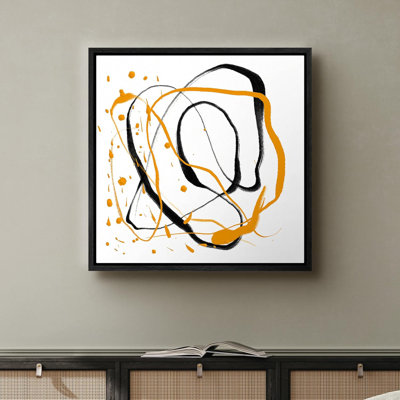 «Black Orange Paint Stroke Ribbons Abstract Shapes Modern Art Decorative Contemporary Minimal», reproduction d'art sur toile