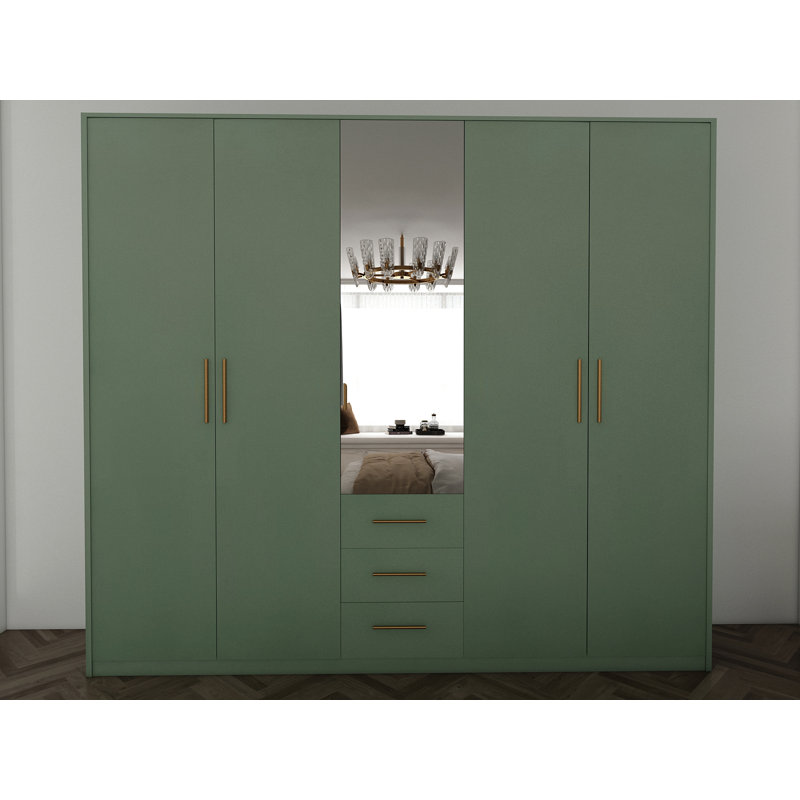 Pamel 5 Door Manufactured Wood Wardrobe, Green