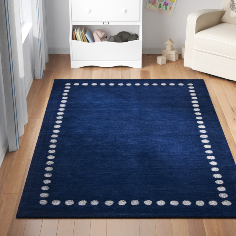 Antaeus Kids Hand Loomed Wool Rug, Rectangle 4' x 6', Blue/Ivory