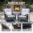 5-Person Patio Wicker Conversation Set with Cushions, 3 Seats Sofas, Swivel Rocker Chairs, Ottomans-1427622036