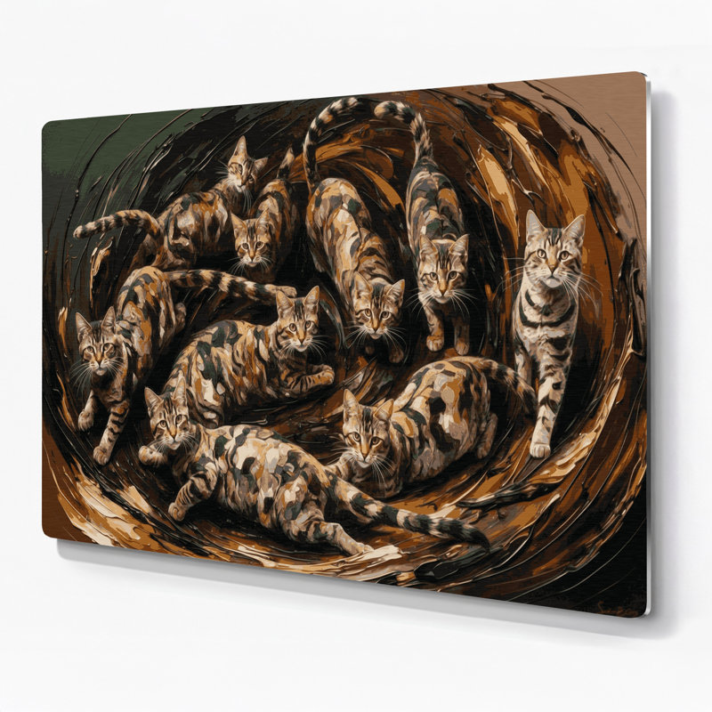 Art mural en métal chats brun Sokoke, H 132 po x l 168 po x P 0,05 po