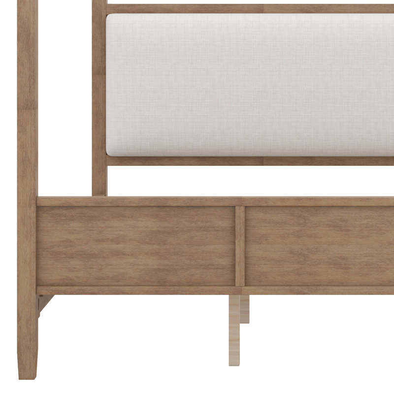 Lit à baldaquin en bois avec tête de lit tapissier, lit plateforme en bois avec 4 affiches, King, Natural Walnut