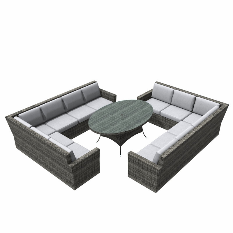 Wicker 12 - Person Patio Conversation Set with Cushions