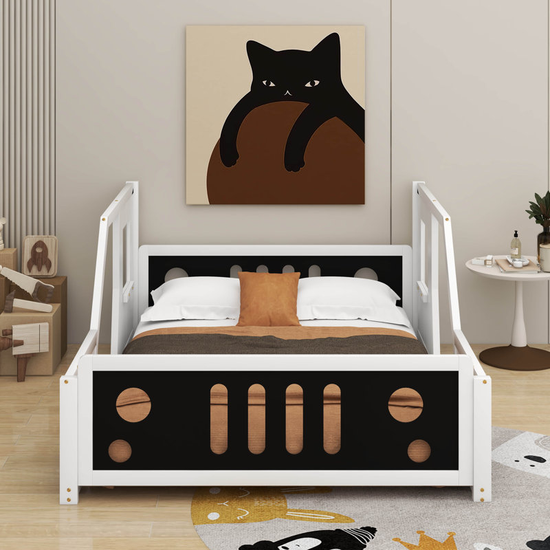 Lit plateforme double avec roulettes, Blanc