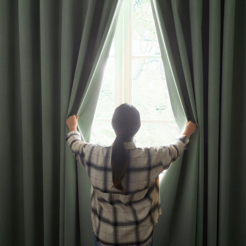 Linen Blend Blackout Curtain Panel Pair, Sage Green, 117cm Width x 137cm Drop