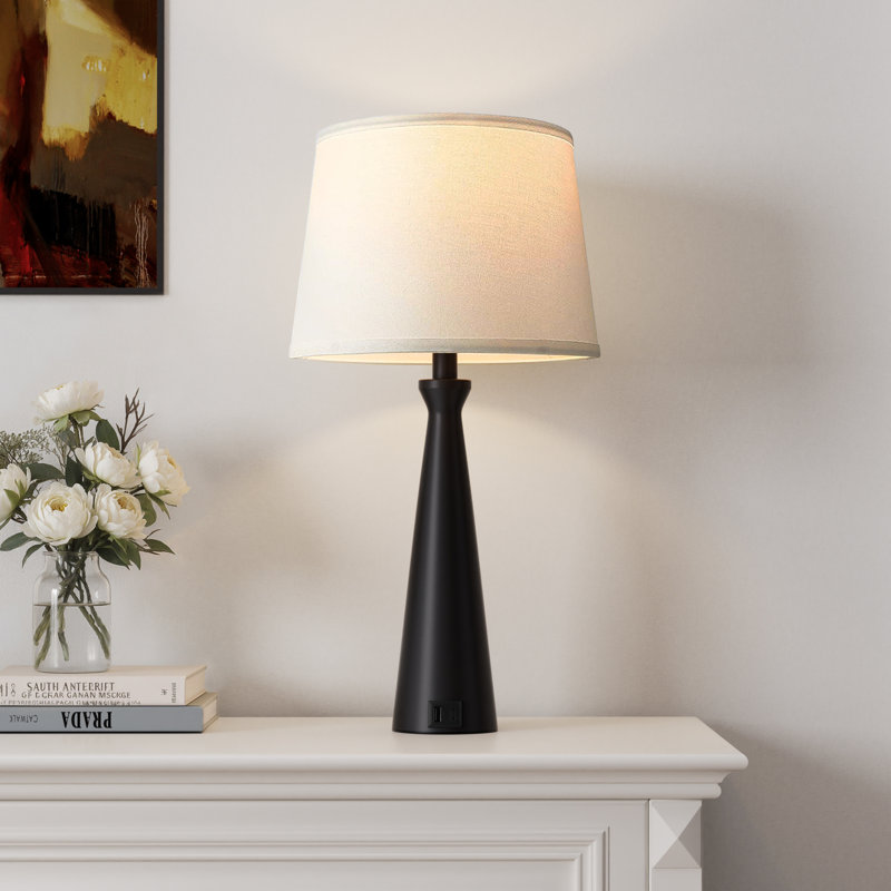 22.5'' Black Metal Table Lamp Set with 3-Way Touch control and USB A&C