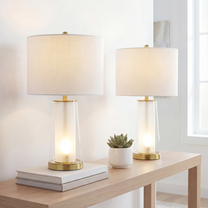 Wiresh Glass Table Lamp, Clear/Brass Gold