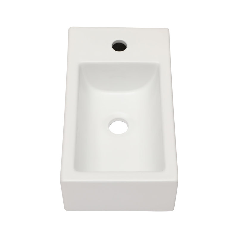 Lavabo de salle de bain mural mural en céramique blanche avec trou pour robinet L 18 po x l 10 po